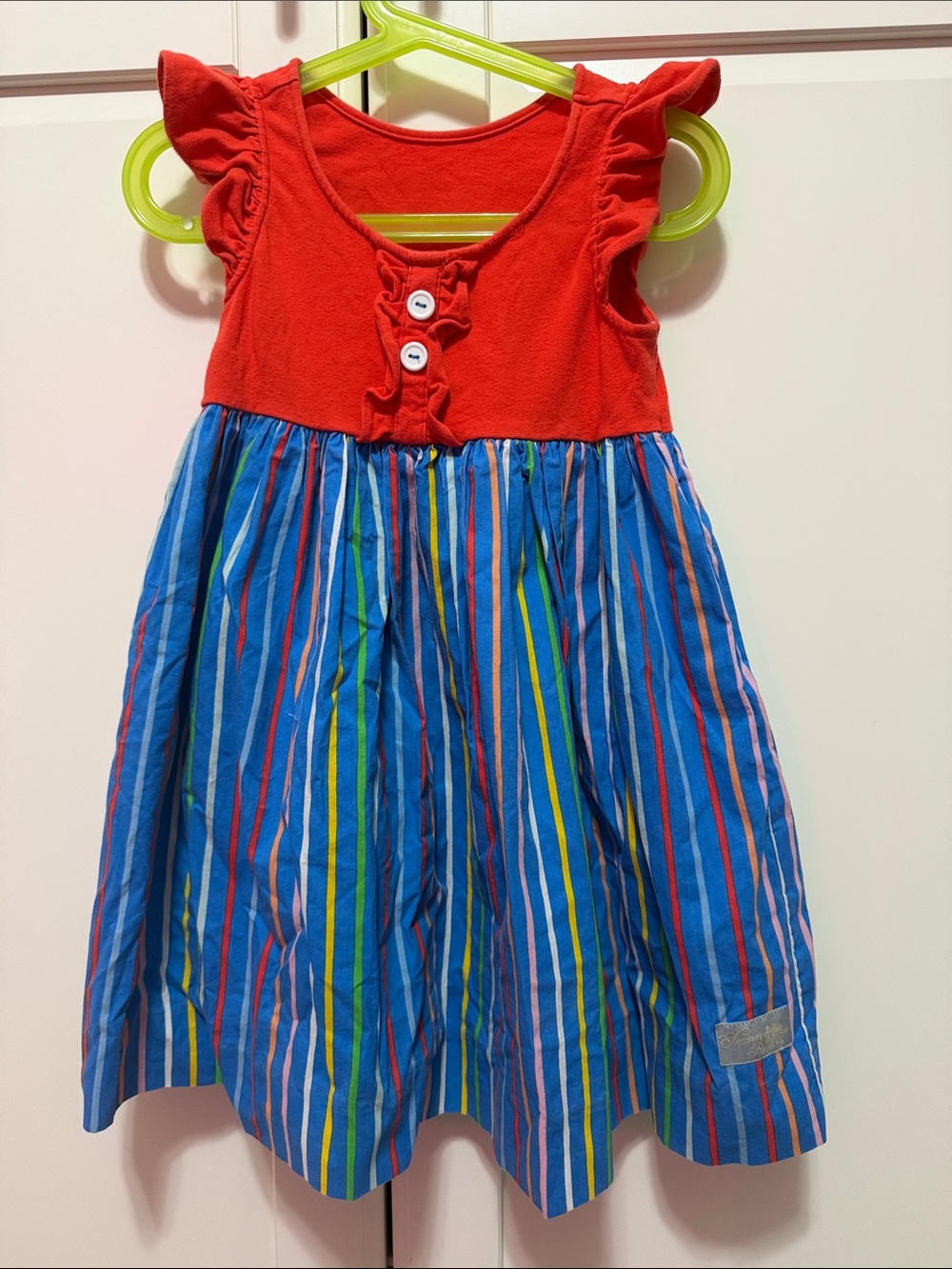 Eleanor Rose Red Bodice Blue Multi-Stripe Skirt Girls Dress
